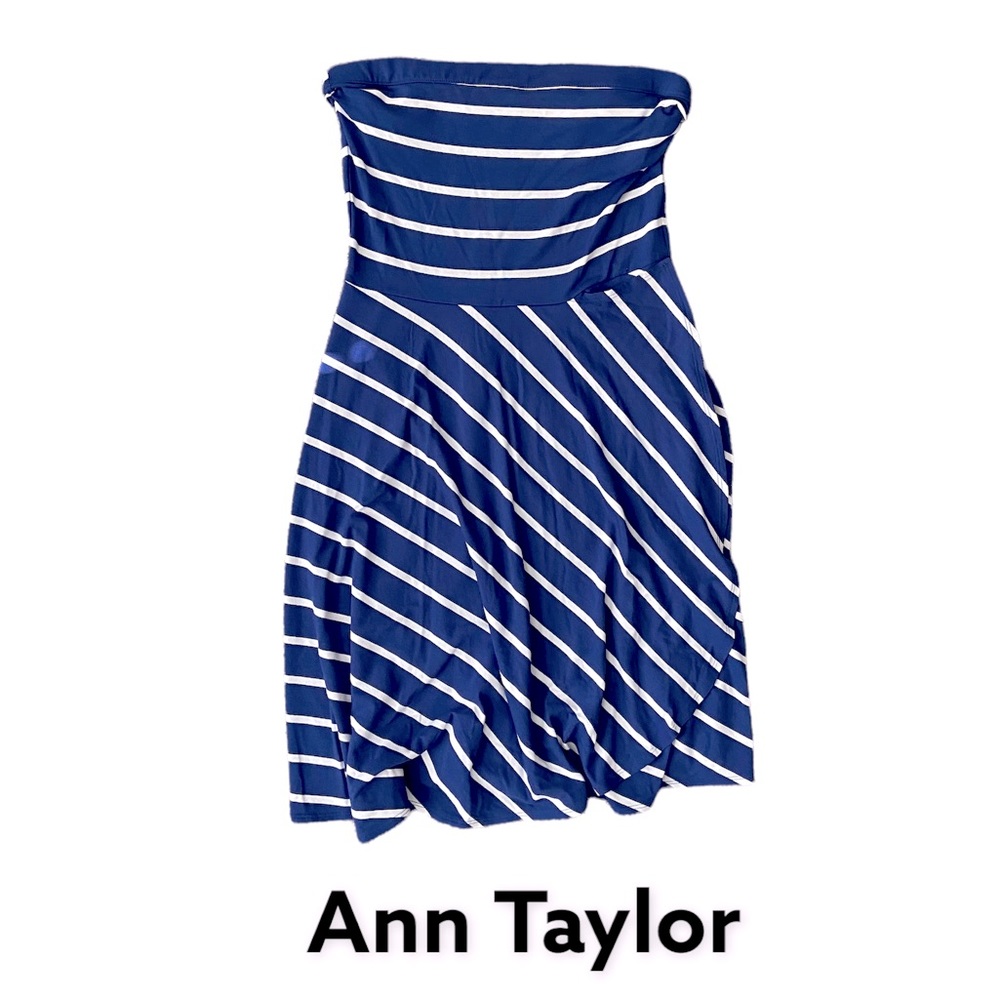 Ann Taylor strapless navy and white striped dress.  Size SP
